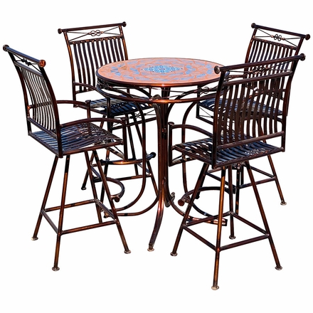 Metal and Tile Top Bistro Table Patio Set with Four Swivel Bar Stools - 36