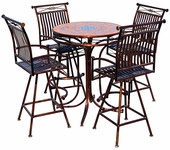 Metal and Tile Top Bistro Table Patio Set with Four Swivel Bar Stools - 36" Diameter