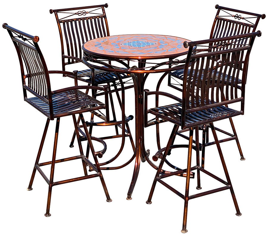 Metal and Tile Top Bistro Table Patio Set with Four Swivel Bar Stools