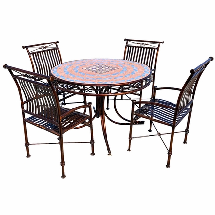 Metal and Tile Top Patio Dining Table Set with Four Chairs - 48