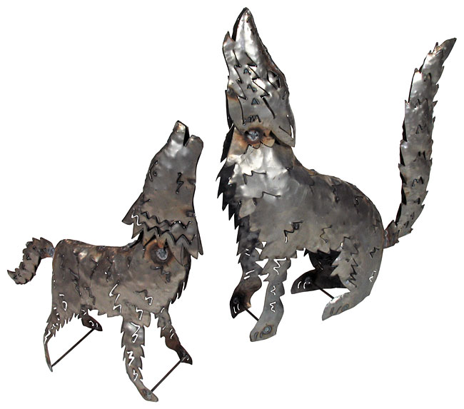 Metal Coyote Yard Art Sculptures Two Sizes Available