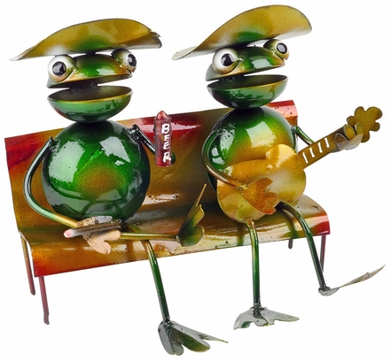Metal Frogs On Bench Garden Party Scuplture