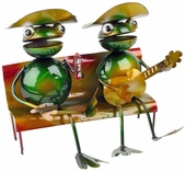 Metal Frogs On Bench Garden Party Scuplture
