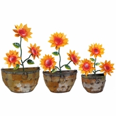 Metal Wall Hanging Planter with Sunflowers - Set of 3 Sizes