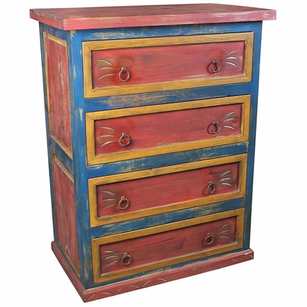 Mexican 4-Drawer Painted Wood Dresser - Multi-Color