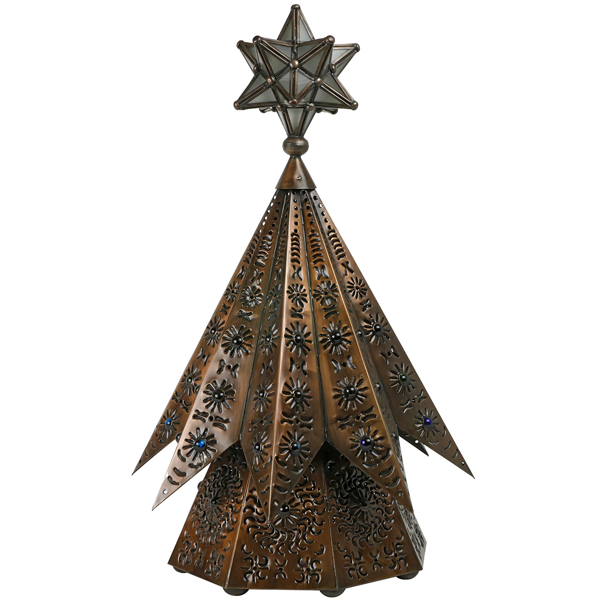 Mexican Aged Tin Fluted Christmas Tree Lamp with Marbles