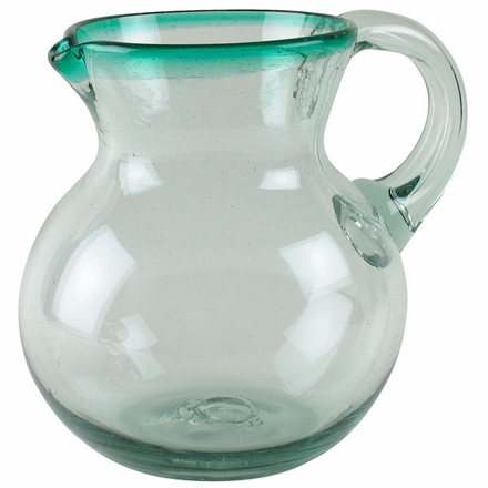 Mexican Bubble Glass Pitcher Green Rimmed