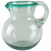 Mexican Bubble Glass Pitcher Green Rimmed