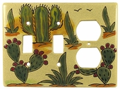Mexican Ceramic Double Switch And Outlet Cover - Cactus