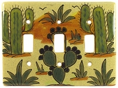 Mexican Ceramic Triple Switch Plate - Cactus