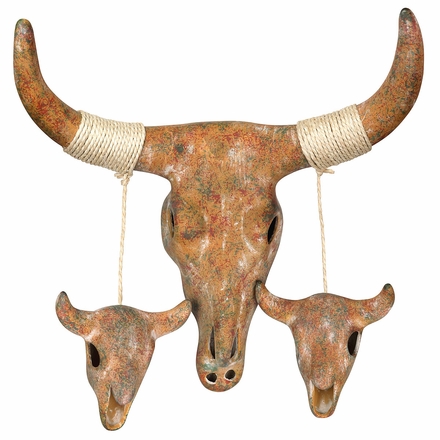 Mexican Clay Steer Skull with Hanging Skulls on Rope