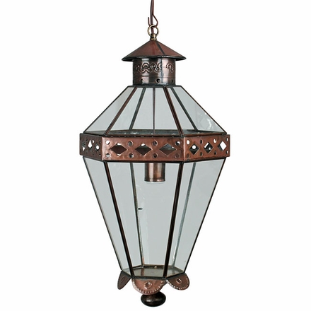 Mexican Colonial Tin and Glass Hanging Light Fixture