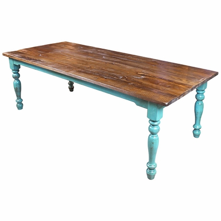 Mexican Colonial Turquoise Painted Wood Dining Table