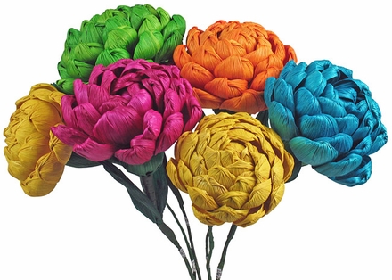 Mexican Corn Husk Chrysanthemums - Set of 6