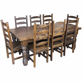 Mexican Country Style Dining Set - Walnut Finish - 4 Sizes