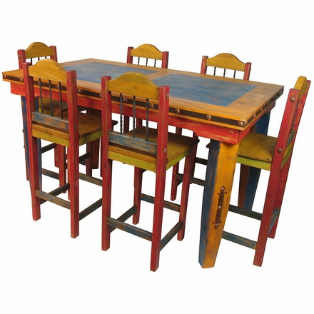 Mexican Country Style - Multi-Color Tall Dining Table Set