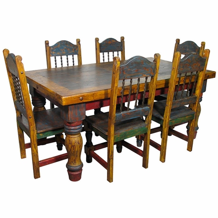 Mexican Country Style Painted Wood Dining Set - 4 Sizes
