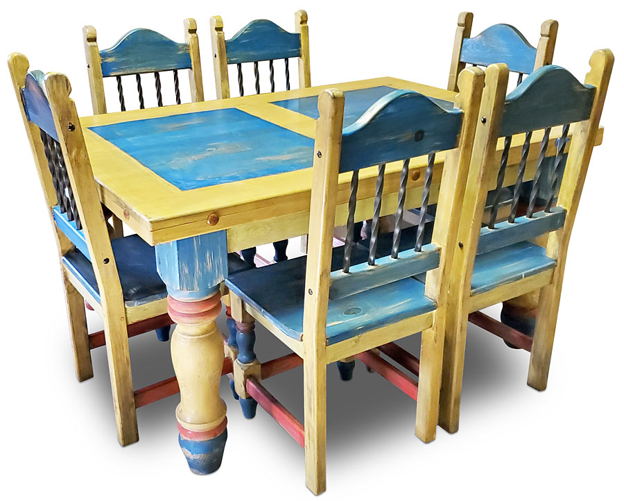 Mexican Country Style Painted Wood Dining Table and Chairs 4 Sizes