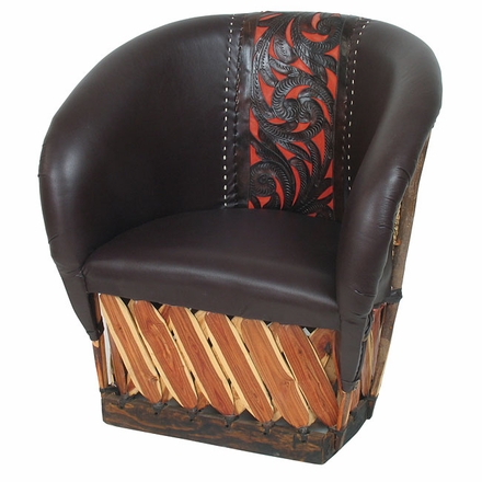 Mexican Faux Leather Equipale Barrel Chair with Tooled Design - Minimum Order 2