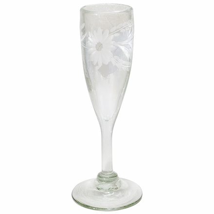 Mexican Floral Etched Champagne Flutes - Clear - Set of 4