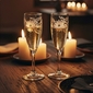 Mexican Floral Etched Champagne Flutes - Clear - Set of 4