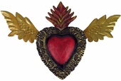 Mexican Flying Heart Decoration - Painted Tin Folkart