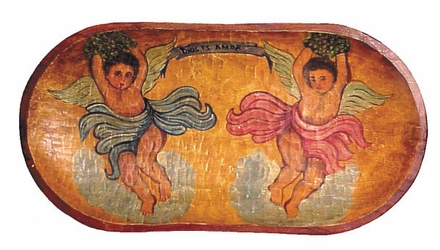 Mexican Folk Art Angels Painted Wooden Dough Bowl