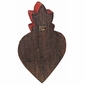 Mexican Folk Art Carved Painted Wood Fiery Heart with Milagros