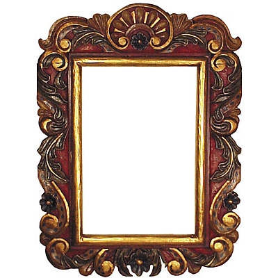 Mexican Folk Art Painted and Carved Scroll Frame