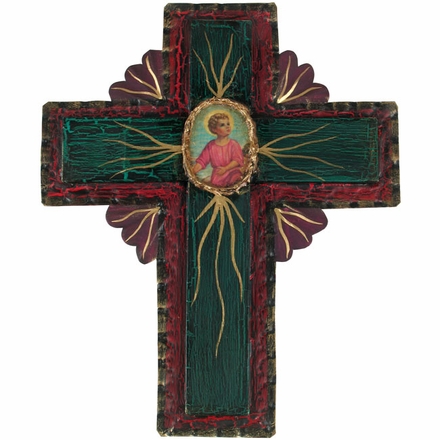 Mexican Folk Art Painted Tin Cross