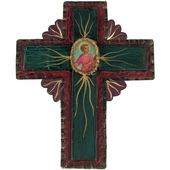 Mexican Folk Art Painted Tin Cross