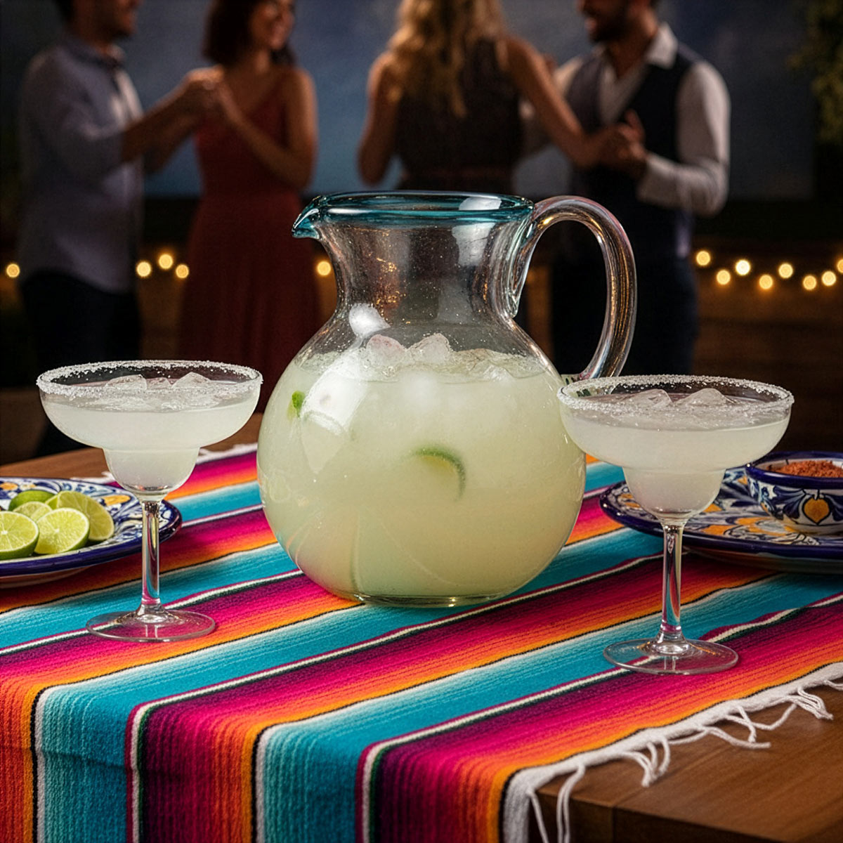 Mexican Glass Margarita Pitcher with Turquoise Rim