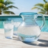 Mexican Glass Margarita Pitcher with Turquoise Rim