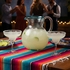 Mexican Glass Margarita Pitcher with Turquoise Rim