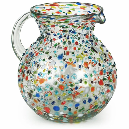 Mexican Hand Blown Glass Pebbled Confetti Pitcher