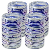 Mexican Hand Blown Webbed Tumblers - Blue-White Confetti With Raised Web  - Set of 4