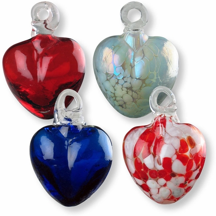 Mexican Handblown Glass Heart Ornaments - Set of 2