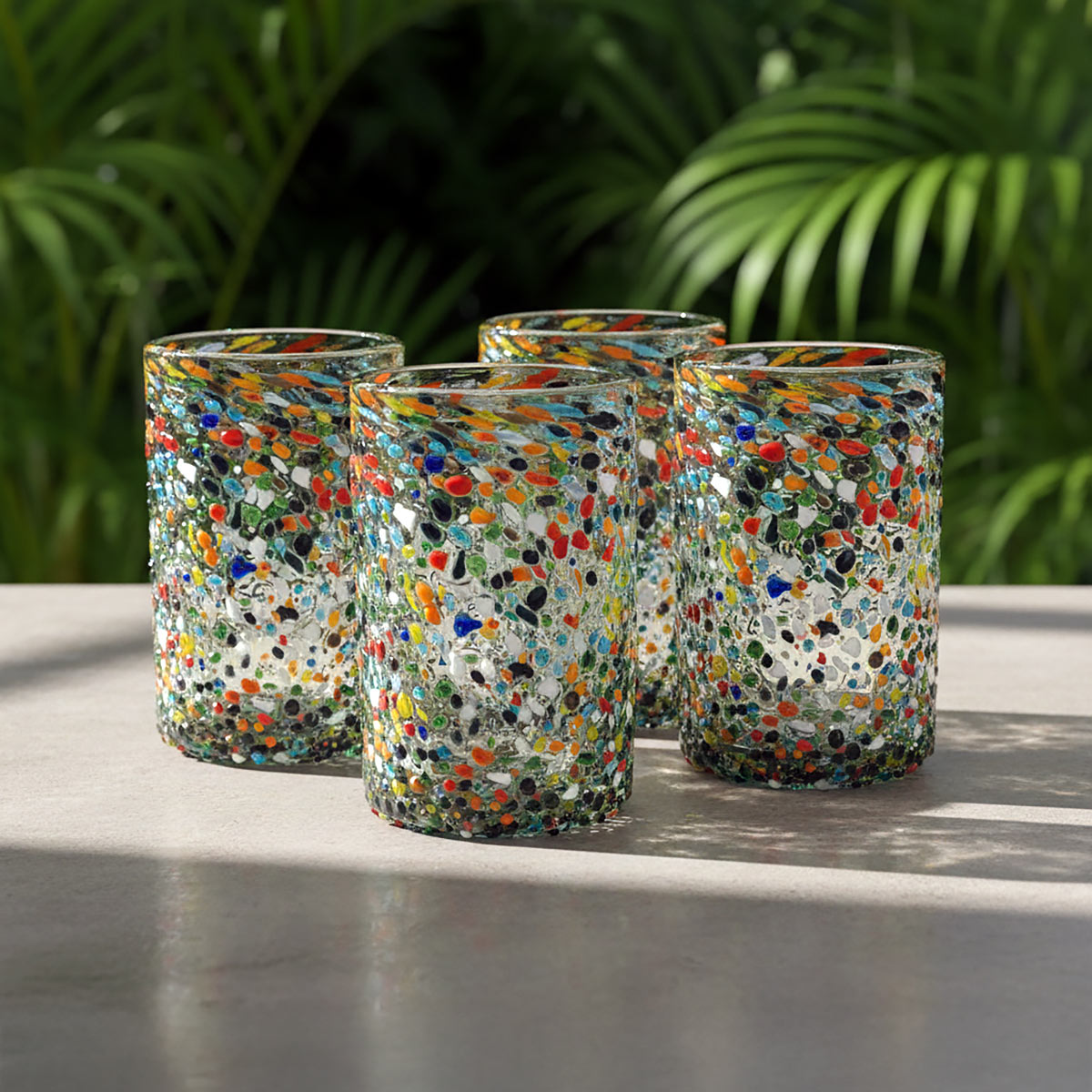 Hand Blown Mexican Water Glass Pebbled Confetti - Set of 4 display picture 1
