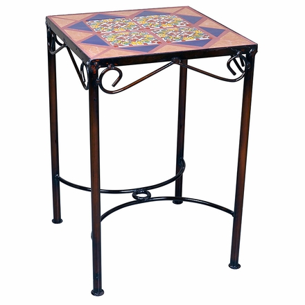Mexican Iron Side Table with Talavera Tiles - 14