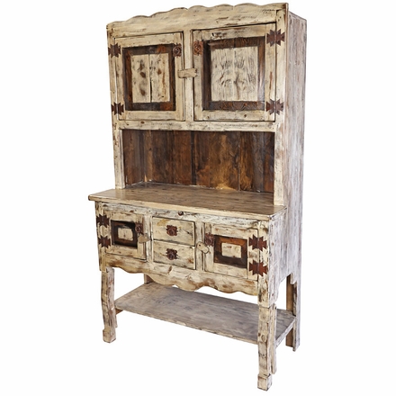 Mexican Kitchen Hutch - White Washed Painted Wood