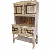 Mexican Kitchen Hutch - White Washed Painted Wood