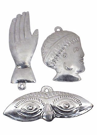 Mexican Natural Tin Milagro Ornaments - Per Doz