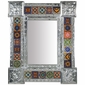 Mexican Natural Tin Mirror With Mixed Talavera Tiles - 20