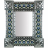 Mexican Natural Tin & Tile Mirror - 20" x 24"