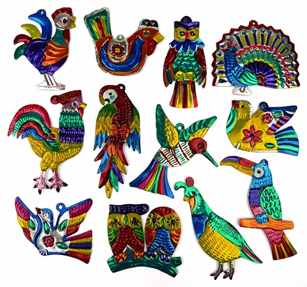 Mexican Painted Tin Bird Ornaments - Per Dozen