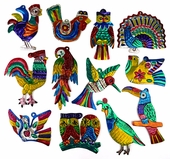 Mexican Painted Tin Bird Ornaments - Per Dozen