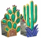 Mexican Painted Tin Cactus Candle Sconces - Set of 2