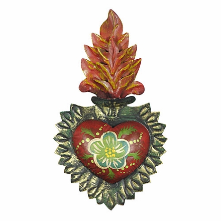 Mexican Painted Tin Flaming Sacred Heart Wall Decoration 5