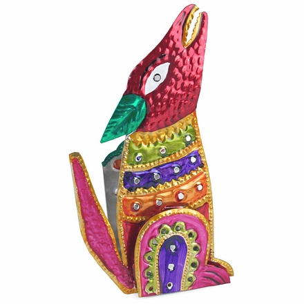 Mexican Painted Tin Howling Coyote Candle Sconce