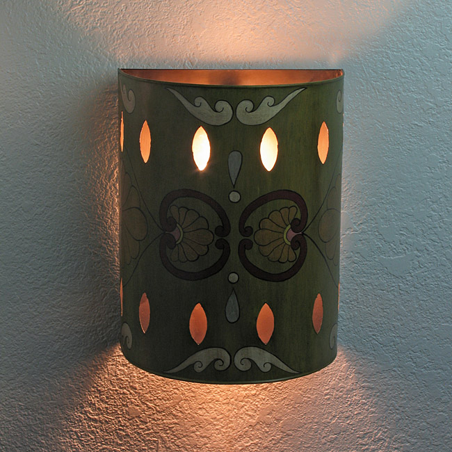 Mexican Folk Art Painted Tin Wall Sconce